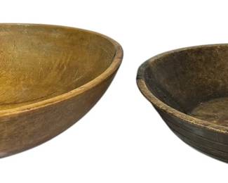 Two Large Primitive Dough Bowls
