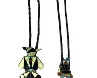Two Sterling Silver Southwestern Bolo Ties, DISHTA ZUNI
