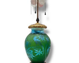 A STEUBEN Peacock Glass Lamp
