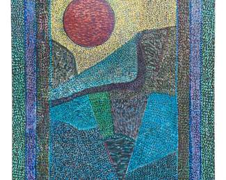 Mid Century Abstract Pointillism Oil Painting
