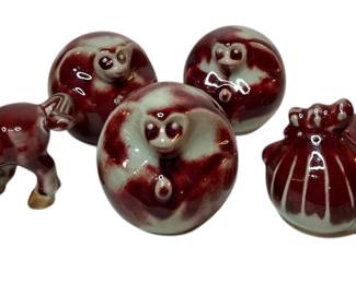 Collection of Chinese Red & Celadon Animal Figurines
