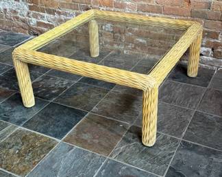 Mid Century Crespi Style Pencil Reed Cocktail Table
