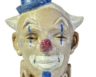 Large Folk Art Glazed Terracotta Circus Clown Head Sculpture
