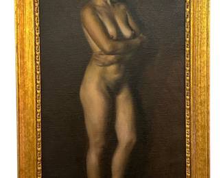 Art Deco Style Nude Oil Painting
