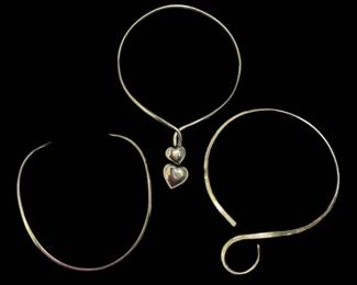 Three Modernist Choker Necklaces, Some Sterling Silver
