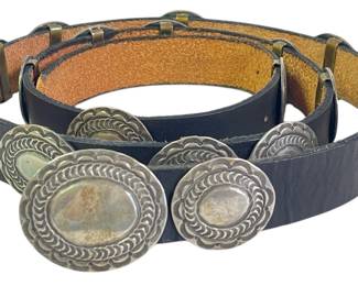 A L. PLATERO Navajo Silver Coin and Leather Concho Belt
