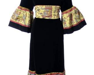 Vintage 1950's Black Velvet Aztec Novelty Dress
