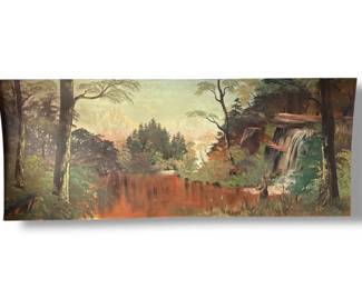 Wall Sized 1957 Folk Art Fishing Mural Painting
