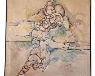 Mid Century Abstract Mixed Media Painting
