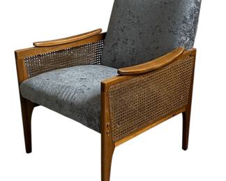 Mid Century Walnut and Cane Lounge Chair
