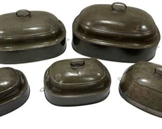 Set of Five Early French Tin Food Covers
