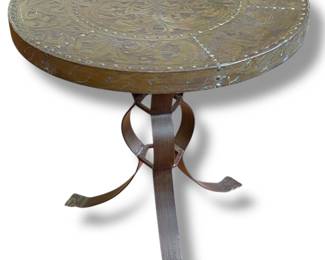Italian Wrought Iron & Brass Embossed Table

