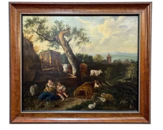 A Dutch School Pastoral Landscape Oil Painting
