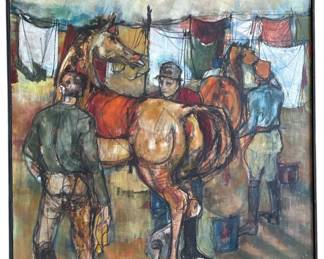 Mid Century Horse Racing Oil Painting
