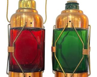 Pair of Mid Century Swedish Copper and Brass Lantern Liquor Decanters
