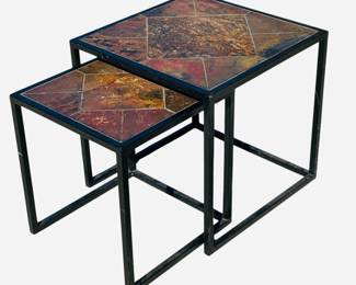 Mid Century Brutalist Slate Top Nesting Tables
