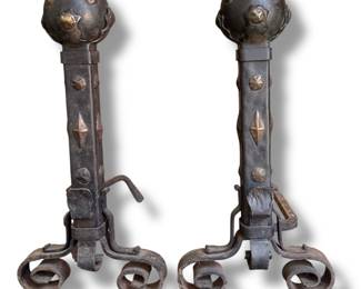 Substantial Jeweled Gothic Andirons
