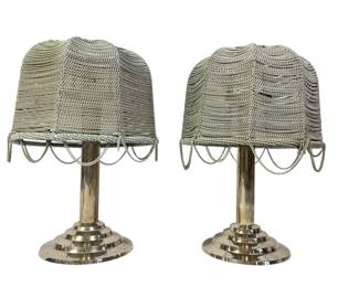 Art Deco Chainmail Shade Candle Holders, Pair
