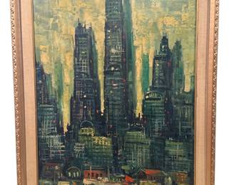 Mid Century Cityscape Painting, Manhattan, New York City
