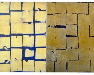 STEVE JOY Modernist Encaustic on Board Diptych, "Silk Route"
