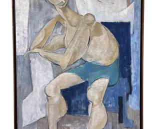 An Abstract Cubist Portrait of a Man Painting, R. BAUER 1961
