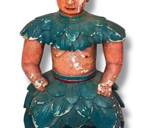 Chinese Carved Wood Temple Figurine
