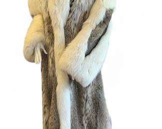 Vintage Full Length Lynx & White Fox Fur Coat
