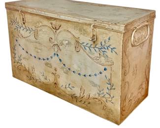 Vintage French Painted Metal Travel Trunk

