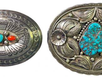 Two Southwestern Belt Buckles, Old Pawn, Sterling NAKAI NAVAJO
