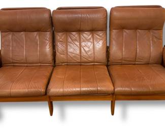 A SVEN ELLEKAER for SKIPPER MOBLER Brown Leather Three Seat Sofa
