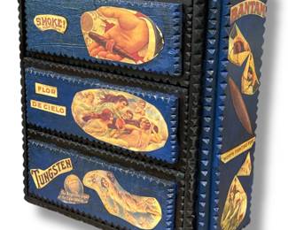 POPS CASEY Folk Art Tramp Art Cigar Box
