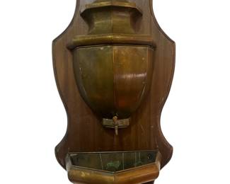 19th C. Brass and Wood Wall Lavabo
