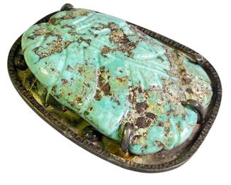 Large Sterling Silver and Carved Turquoise Southwestern Pendant
