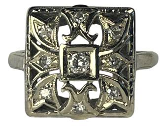 A 14k Gold and Diamond Art Deco Ring
