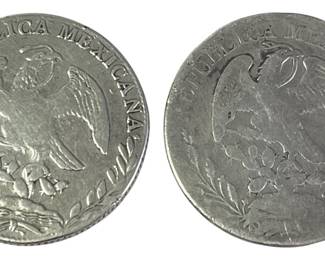 Two Mexican 8 Reales Silver Coins, 1831, 1842
