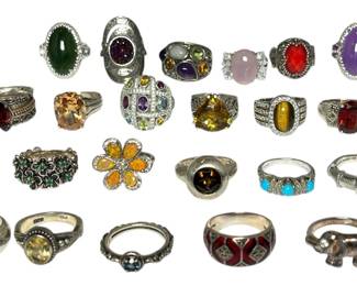 Large Collection Sterling Silver and Gemstone Rings
