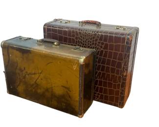 Two Vintage Leather Travel Suitcases