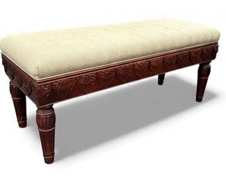 Ornate Carved Entry Bench w/ Reeded Legs