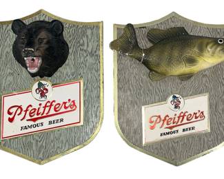 Two Vintage PFEIFFER's Trophy Head Beer Advertising Signs