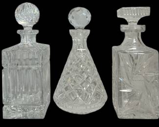 Three Vintage English Cut Glass Decanters, WEDGWOOD