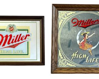 Two Vintage MILLER HIGH LIFE Mirror Advertising Signs