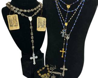 Vintage Religious Rosaries, Saint Reliquary, & Scapular, Some Sterling Silver