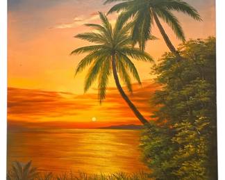 Signed W. HARRIS Seascape Sunset Oil Painting