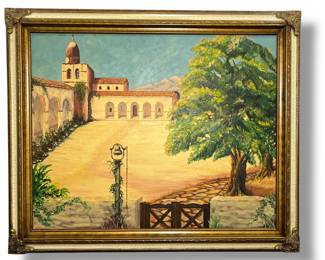 Mid Century Oil Painting of Spanish Mission