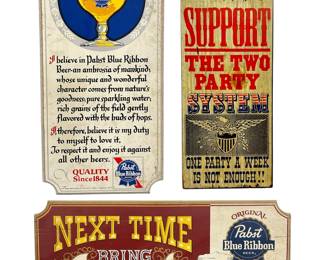 Three Vintage Tavern Wood Advertising Signs, PABST BLUE RIBBON