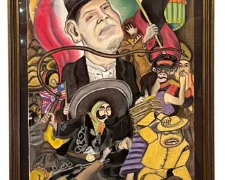 AFTER DIEGO RIVERA "Carnaval de la Vida Mexicana" Oil Pastel