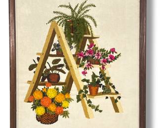 A Mid Century Crewel Embroidery Plant Ladder
