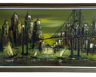 Mid Century Cityscape Oil Painting