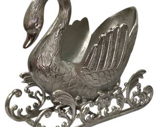 Substantial Holiday Swan Centerpiece Jardiniere