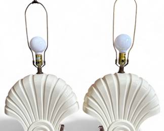 A Pair of Post Modern Nautical Seashell Lamps